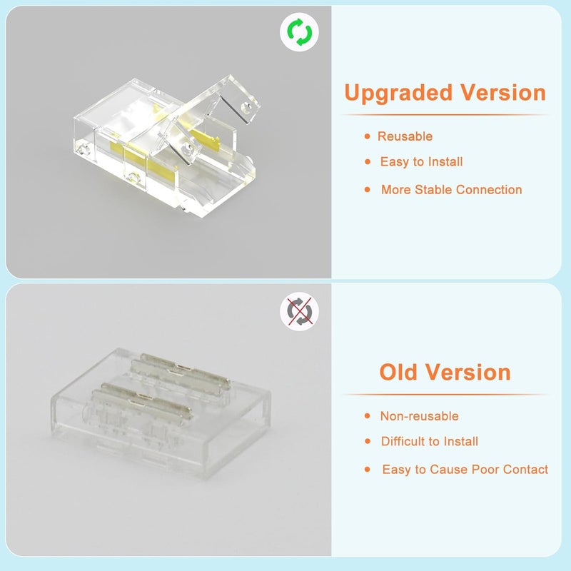 MIWISE 8mm COB LED Strip Connectors Kit, L-Shaped/Corner/T-Shaped/Cross Connectors, Strip-to-Strip & Extension Connectors with DC Female Plug, for DIY Lighting Projects, 5V/12V/24V - Image 3